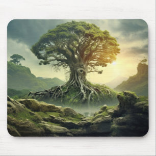 Ancient Tree Of Life Peaceful Nature Fantasy World Mouse Pad