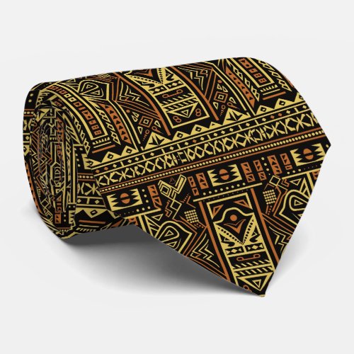 Ancient Tribal Black Orange Pattern Neck Tie