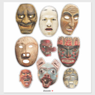 Ancient Tribal Face Masks Clipart Sticker