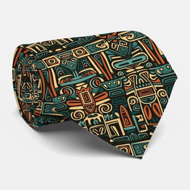 Ancient Tribal Pattern Monogrammed  Neck Tie (Rolled)