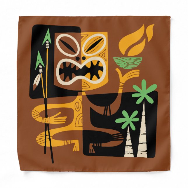 Ancient Tribal Rituals: Man with Fire and Spears Bandana (Front)