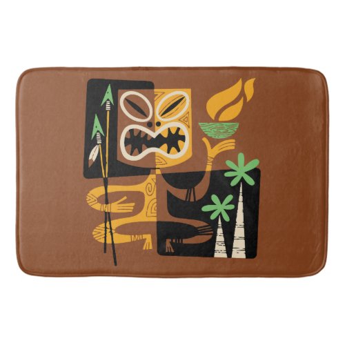 Ancient Tribal Rituals Man with Fire and Spears Bath Mat