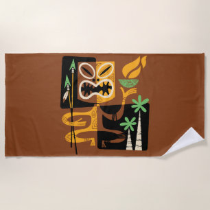 Ancient Tribal Rituals: Man with Fire and Spears Beach Towel