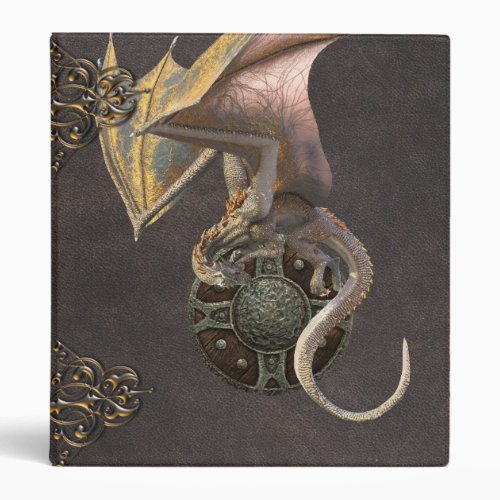 Ancient Viking Bronze Dragon Distressed Leather 3 Ring Binder