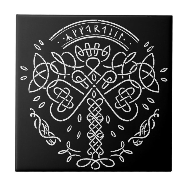 Ancient Viking Celtic Knotwork  - Tree of Life Ceramic Tile (Front)