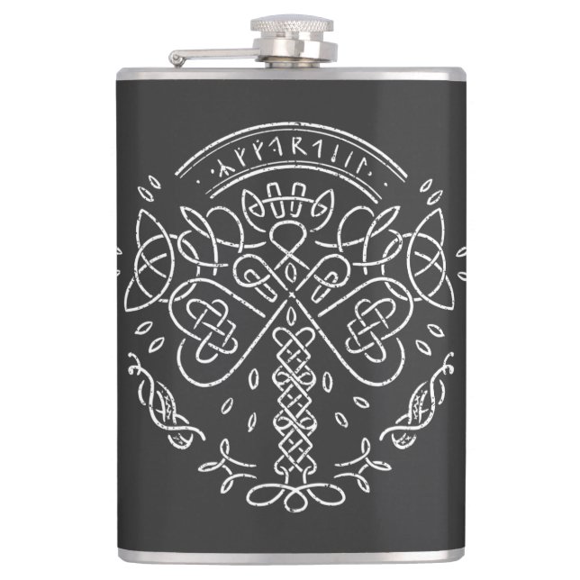 Ancient Viking Celtic Knotwork  - Tree of Life Flask (Front)