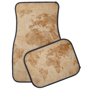 Ancient vintage world map illustrationmap, world, car floor mat