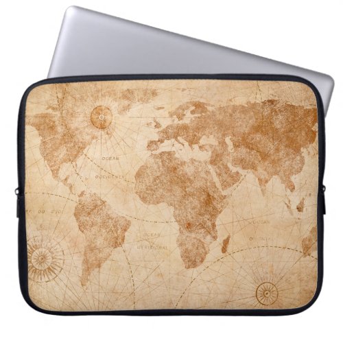 Ancient vintage world map illustrationmap world  laptop sleeve