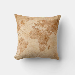 Ancient vintage world map illustrationmap, world, throw pillow