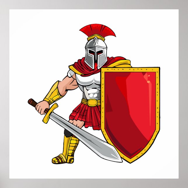 Ancient warrior with sword and shield in helmet an poster (Front)
