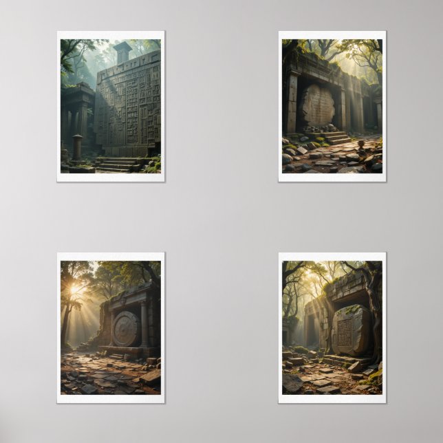 Ancient Whispers: Sunlit Ruins in the Heart of the Wall Art Sets (Front)