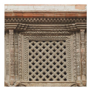 Ancient window in Nasal Chowk Courtyard of Hanuman Faux Canvas Print