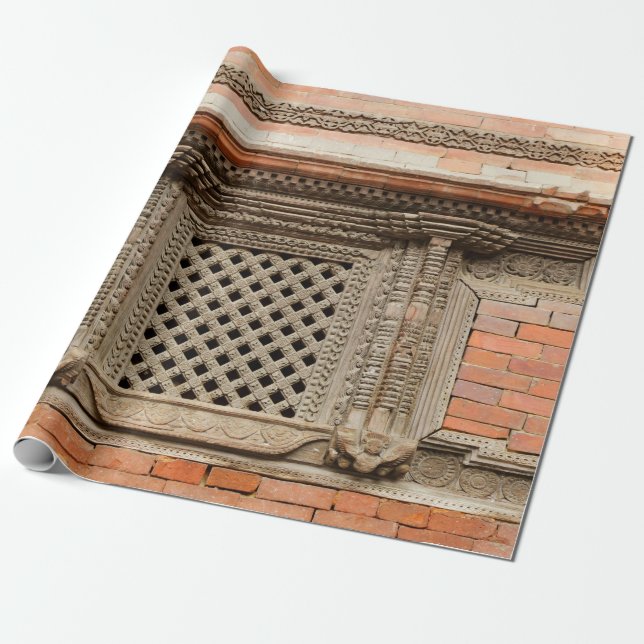 Ancient window in Nasal Chowk Courtyard of Hanuman Wrapping Paper (Unrolled)