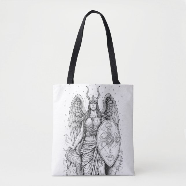 Ancient Winged Warrior Marble Statue - Celtic Shie Tote Bag (Front)