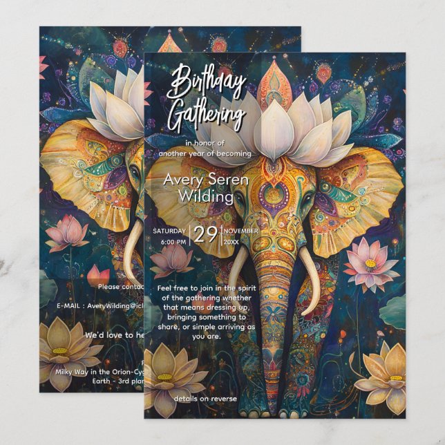 Ancient Wisdom | Elephant Design Invitation (Front/Back)