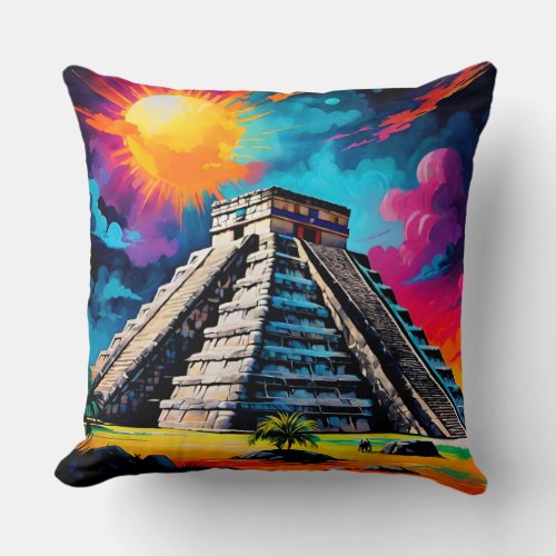 Ancient Wonder Chichen Itza Oil Painting Pillow Throw Pillow