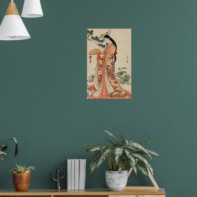 Ancient Wood Drawing of Japanese Woman Poster | Zazzle