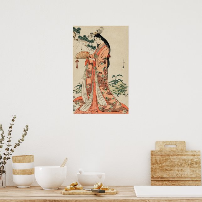 Ancient Wood Drawing of Japanese Woman Poster | Zazzle