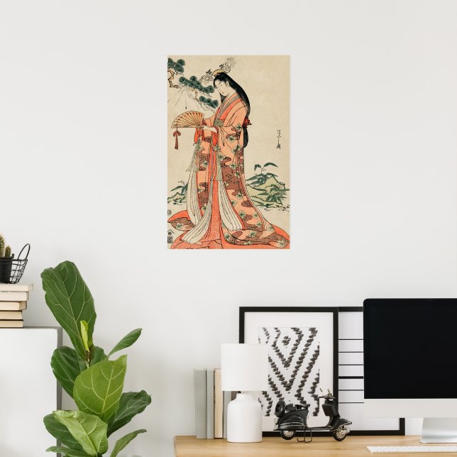 Ancient Wood Drawing of Japanese Woman Poster | Zazzle