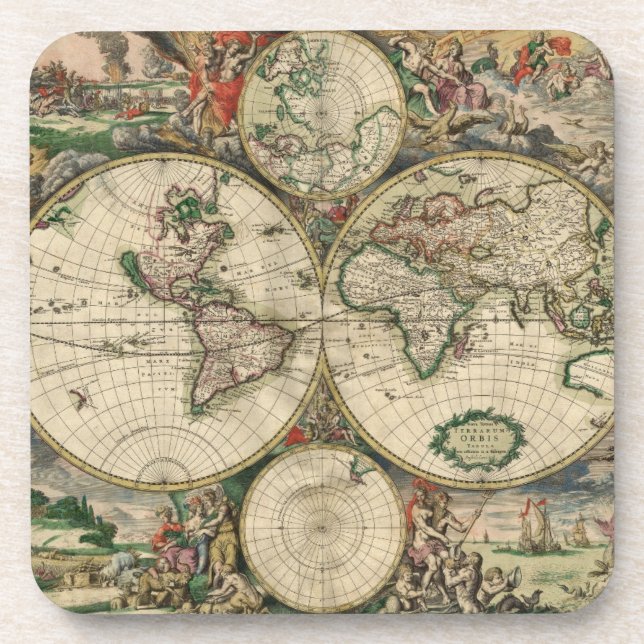 Ancient World Map Beverage Coaster (Front)