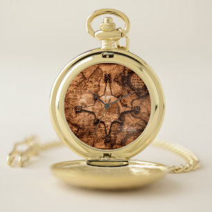 Ancient World Traveler - Map & Compass Rose Pocket Watch