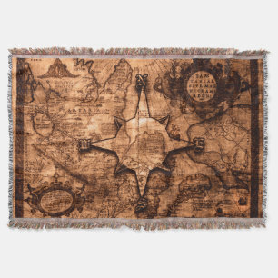 Ancient World Traveler - Map & Compass Rose Throw Blanket
