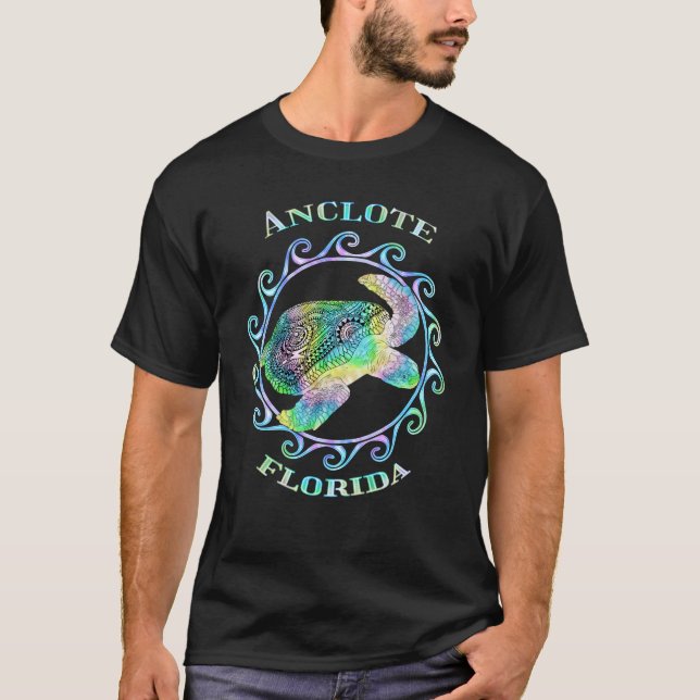 Anclote Florida Vacation Colorful Tribal Turtle T-Shirt (Front)
