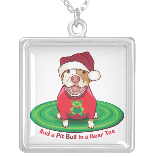 And a Pit Bull in a Bear Tee Silver Plated Necklace (Front)