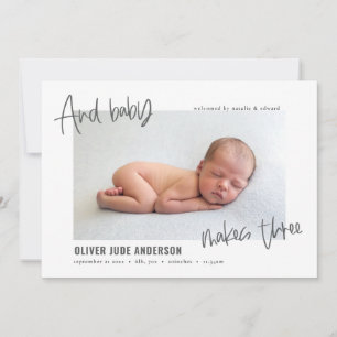 And baby makes three photo modern birth announcement