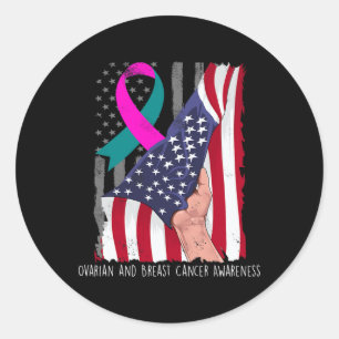 And Breast Cancer Awareness American Flag Ribbon Classic Round Sticker