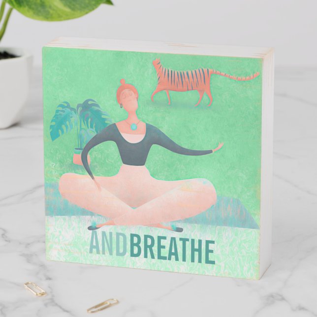 And Breathe Quote Turquoise Woman Meditation Zen Wooden Box Sign (In Situ Horizontal)