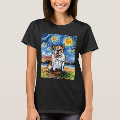 And Brown Bulldog Starry Night Dog Art  T_Shirt