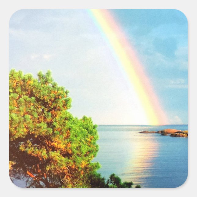 And God Set A Rainbow In The Sky Photo Design Square Sticker (Front)