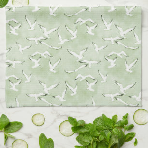 And Green Seagull Beach Bird Pattern Kitchen Towel