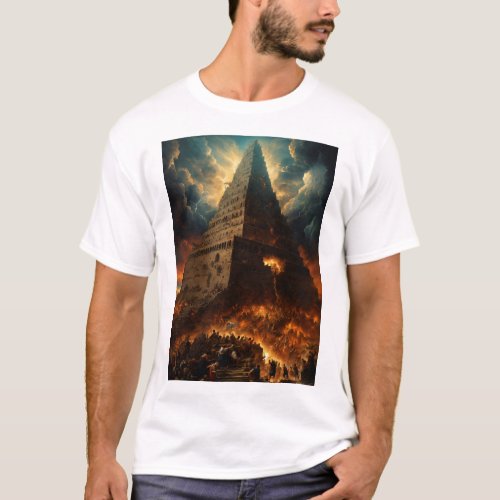 and of god descending from sky to destroy the towe T_Shirt