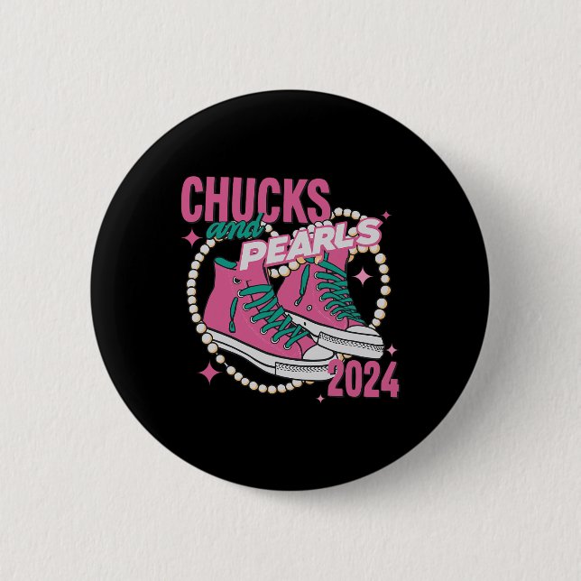And Pearls I'm With Her Kamala 2024  Button (Front)