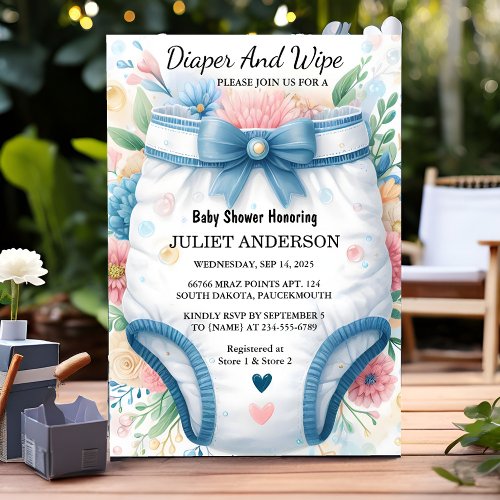 And Post Dad Pink Blue Diaper And Wipe Baby Shower Invitation