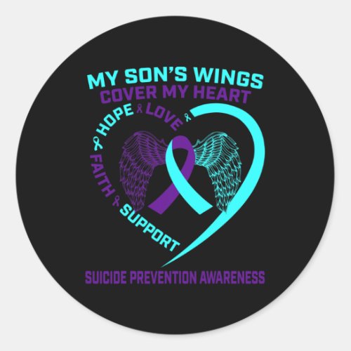 And Purple Suicide Prevention Awareness Son Heart  Classic Round Sticker