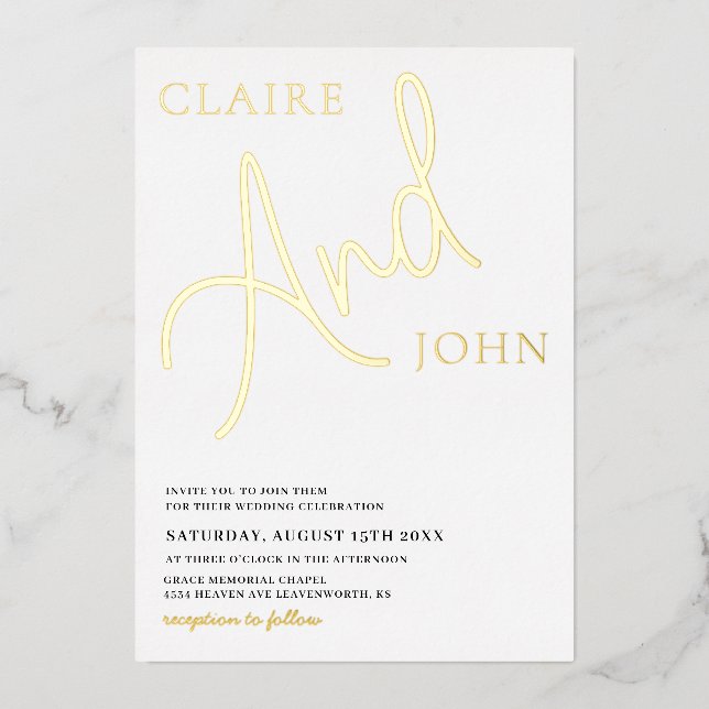 And Script Wedding Invitation Foil Invitation (Front)