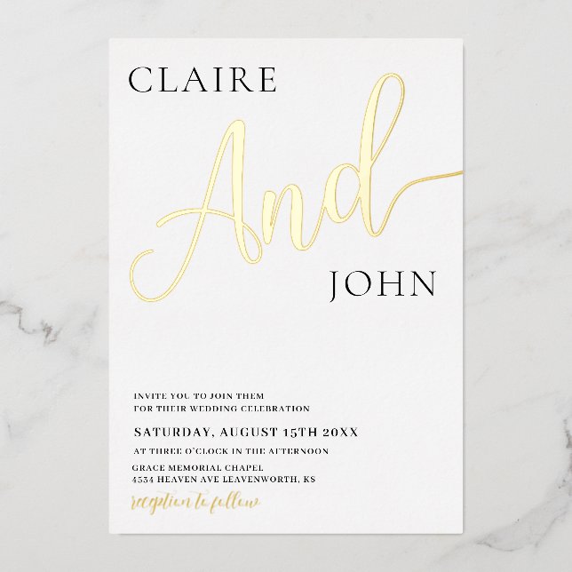 And Script Wedding Invitation Foil Invitation (Front)