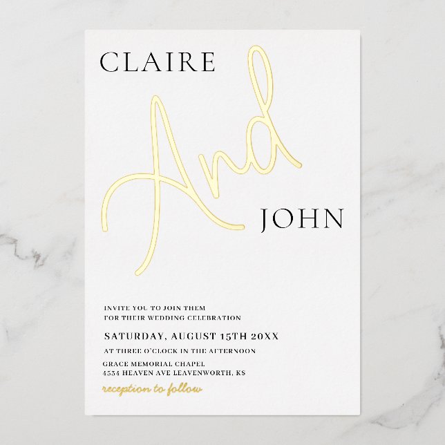 And Script Wedding Invitation Foil Invitation (Front)