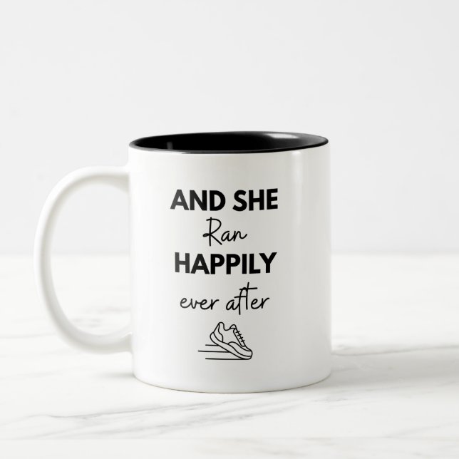 And She Ran Happily Ever After Running Marathon Two-Tone Coffee Mug (Left)