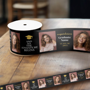 And So Adventure Awaits Modern Graduation 2 Photo Satin Ribbon