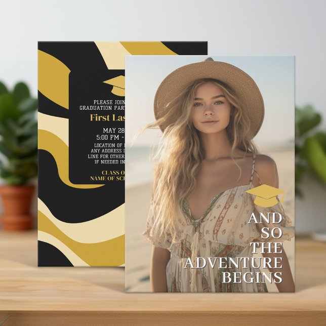 And So the Adventure Awaits - Modern Photo - Grad Invitation (Graduation Party Invitation and Announcement)