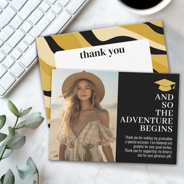 And So the Adventure Awaits - Photo Thank You Card (Custom Graduation Thank You Card with Photo)