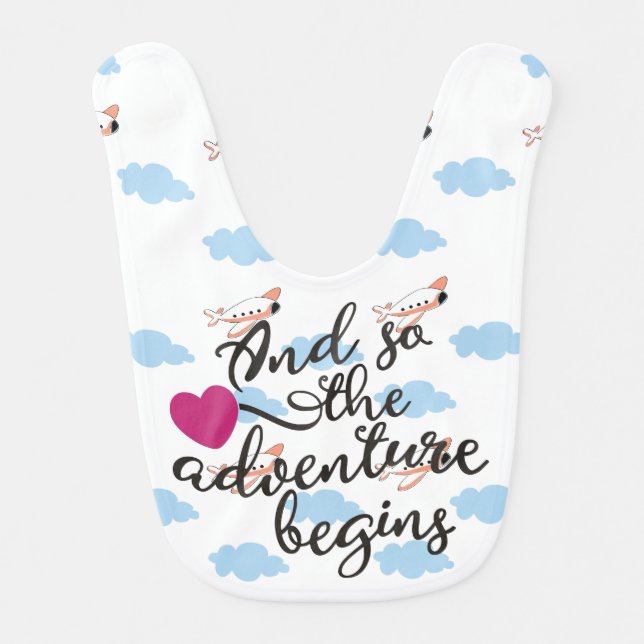 And So the Adventure Begins Baby Bib for Babies (Front)