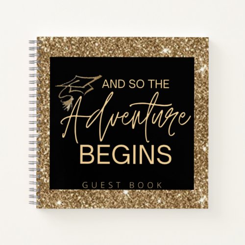 And So The Adventure Begins Black Gold Glitters Notebook