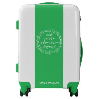 And so the adventure begins - Brush Script Green Luggage