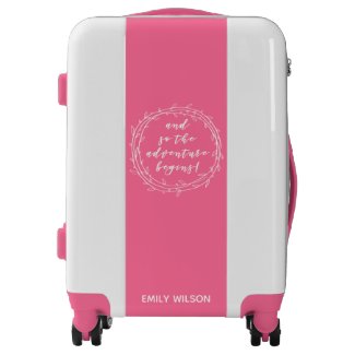 And so the adventure begins - Brush Script Pink Luggage