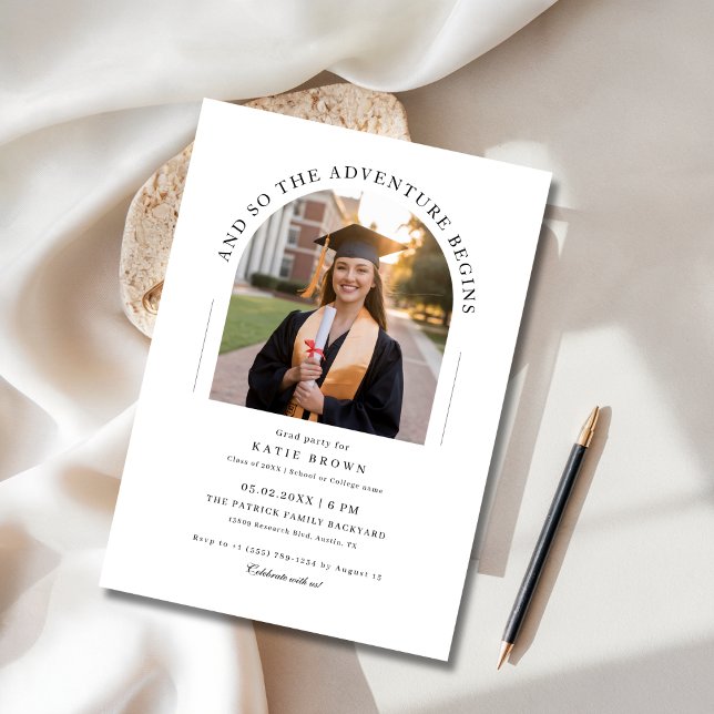 And So the Adventure Begins Grad Party Arch Photo Invitation (Creator Uploaded)